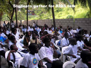 students gather for AIDS talk.JPG (144112 bytes)